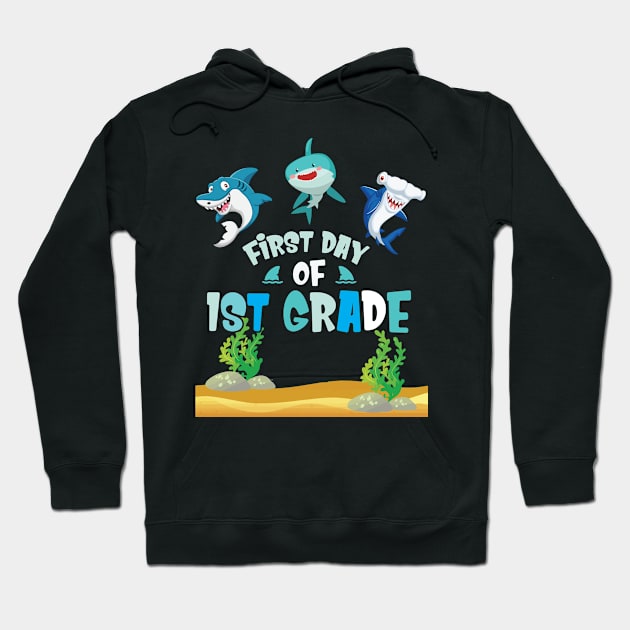 First Day Of 1st Grade Sharks Students Happy Back To School First Day Of School Hoodie by joandraelliot